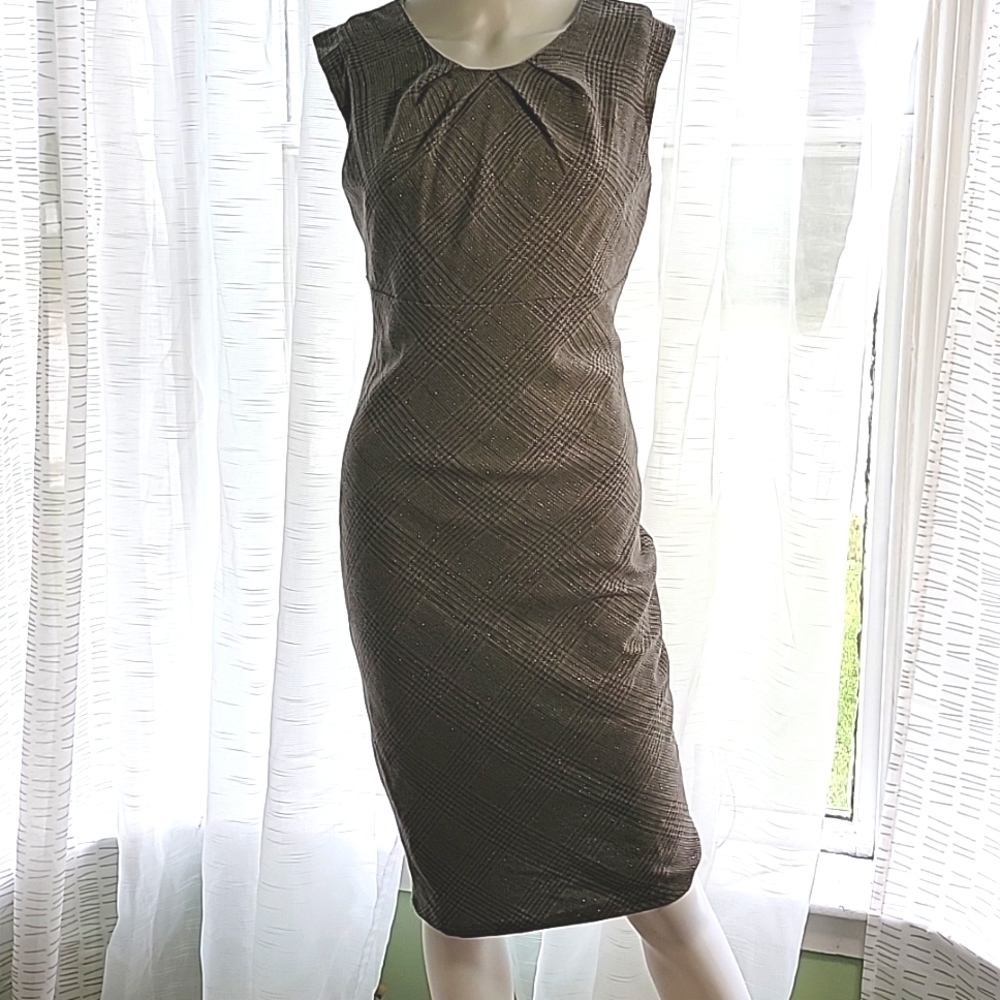 City Goddess London NWT New Sheath Dress Grey Plaid Sparkle Size 6 Wool